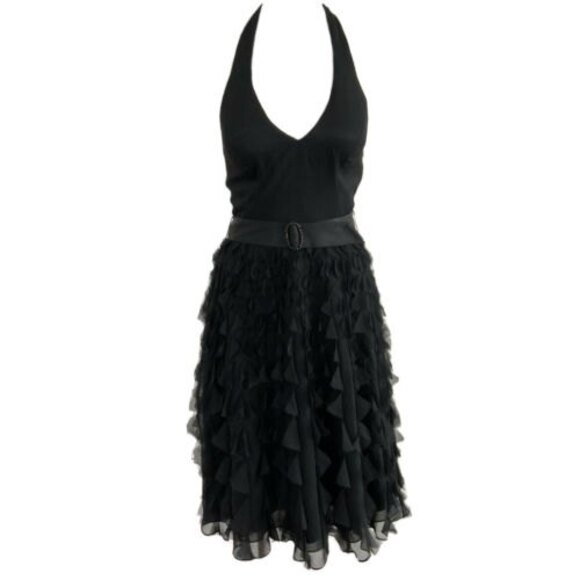 100% Silk White House Black Market Halter Ruffle Dress Cocktail 0 - Picture 2 of 10
